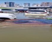 Sharjah Residents in flooded areas notice oil slick for over 2 kilometers in accumulated water from dubai flood