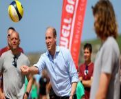 Prince William joins in volleyball game with children on Cornwall beachPA