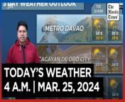 Today&#39;s Weather, 4 A.M. &#124; Mar. 25, 2024&#60;br/&#62;&#60;br/&#62;Video Courtesy of DOST-PAGASA&#60;br/&#62;&#60;br/&#62;Subscribe to The Manila Times Channel - https://tmt.ph/YTSubscribe &#60;br/&#62;&#60;br/&#62;Visit our website at https://www.manilatimes.net &#60;br/&#62;&#60;br/&#62;Follow us: &#60;br/&#62;Facebook - https://tmt.ph/facebook &#60;br/&#62;Instagram - https://tmt.ph/instagram &#60;br/&#62;Twitter - https://tmt.ph/twitter &#60;br/&#62;DailyMotion - https://tmt.ph/dailymotion &#60;br/&#62;&#60;br/&#62;Subscribe to our Digital Edition - https://tmt.ph/digital &#60;br/&#62;&#60;br/&#62;Check out our Podcasts: &#60;br/&#62;Spotify - https://tmt.ph/spotify &#60;br/&#62;Apple Podcasts - https://tmt.ph/applepodcasts &#60;br/&#62;Amazon Music - https://tmt.ph/amazonmusic &#60;br/&#62;Deezer: https://tmt.ph/deezer &#60;br/&#62;Tune In: https://tmt.ph/tunein&#60;br/&#62;&#60;br/&#62;#TheManilaTimes&#60;br/&#62;#WeatherUpdateToday &#60;br/&#62;#WeatherForecast