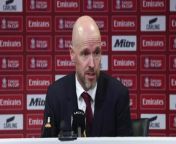 Manchester United boss Erik Ten Hag reacts to their epic 4-3 win over Liverpool after extra time in the FA Cup quarter-final&#60;br/&#62;Old Trafford, Manchester, UK