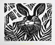 Prompt Midjourney : linocut print, folk art, simple, screenprint, gazing hare, monochrome, warm, folksy, natural, mystical, religious, celtic --ar 70:99 --s 50 --style raw