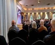 TUV councillor in Belfast Ron McDowell tells the party conference on Saturday March 16 2024 how other unionists posed for photographs alongside the statue to the republican Winifred Carney. Clip taken by Ben Lowry