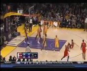 Los Angeles Clippers forward Blake Griffin hits an amazing over-his-head trick shot versus Pau Gasol of the Los Angeles Lakers.