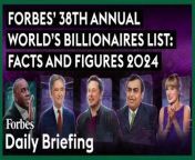 Yesterday, we unveiled our annual World’s Billionaires list, the official ranking keeping track of the mega-wealthy. The planet has a record 2,781 billionaires who are worth a record &#36;14.2 trillion.&#60;br/&#62;&#60;br/&#62;Read the full story on Forbes: https://www.forbes.com/sites/chasewithorn/2024/04/02/forbes-38th-annual-worlds-billionaires-list-facts-and-figures-2024/&#60;br/&#62;&#60;br/&#62;Subscribe to FORBES: https://www.youtube.com/user/Forbes?sub_confirmation=1&#60;br/&#62;&#60;br/&#62;Fuel your success with Forbes. Gain unlimited access to premium journalism, including breaking news, groundbreaking in-depth reported stories, daily digests and more. Plus, members get a front-row seat at members-only events with leading thinkers and doers, access to premium video that can help you get ahead, an ad-light experience, early access to select products including NFT drops and more:&#60;br/&#62;&#60;br/&#62;https://account.forbes.com/membership/?utm_source=youtube&amp;utm_medium=display&amp;utm_campaign=growth_non-sub_paid_subscribe_ytdescript&#60;br/&#62;&#60;br/&#62;Stay Connected&#60;br/&#62;Forbes newsletters: https://newsletters.editorial.forbes.com&#60;br/&#62;Forbes on Facebook: http://fb.com/forbes&#60;br/&#62;Forbes Video on Twitter: http://www.twitter.com/forbes&#60;br/&#62;Forbes Video on Instagram: http://instagram.com/forbes&#60;br/&#62;More From Forbes:http://forbes.com&#60;br/&#62;&#60;br/&#62;Forbes covers the intersection of entrepreneurship, wealth, technology, business and lifestyle with a focus on people and success.