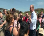 Prince William has met members of the public and posed for selfies on Fistral Beach as part of a two-day visit to Cornwall. Report by Alibhaiz. Like us on Facebook at http://www.facebook.com/itn and follow us on Twitter at http://twitter.com/itn