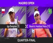 Iga Świątek beats Beatriz Haddad Maia in three sets to progress to the semi-finals at the Madrid Open.