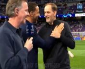 Rio Ferdinand joked that he discussed the Manchester United job with Thomas Tuchel after a playful catch-up with the Bayern Munich boss. &#60;br/&#62;&#60;br/&#62;Tuchel and Ferdinand got cozy in the build-up to Bayern&#39;s Champions League clash at Real Madrid, whispering, sharing laughs, and slapping each other. &#60;br/&#62;&#60;br/&#62;The pally display had Ferdinand&#39;s TNT co-stars Laura Woods and Steve McManaman wondering what on earth they had discussed. &#60;br/&#62;&#60;br/&#62;Rio Ferdinand joked that he discussed the Manchester United job with Thomas Tuchel after a playful catch-up with the Bayern Munich boss. &#60;br/&#62;&#60;br/&#62;Tuchel and Ferdinand got cozy in the build-up to Bayern&#39;s Champions League clash at Real Madrid, whispering, sharing laughs, and slapping each other. &#60;br/&#62;&#60;br/&#62;The pally display had Ferdinand&#39;s TNT co-stars Laura Woods and Steve McManaman wondering what on earth they had discussed.