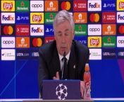 Real Madrid head coach Carlo Ancelotti on their stunning UEFA Champions League semi-final win over Bayern Munich, scoring two goals in the dying moments to turn the game around&#60;br/&#62;Santiago Bernabeu, Madrid, Spain