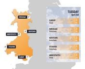 Wales weather forecast 2 April from yellowstone weather forecast october